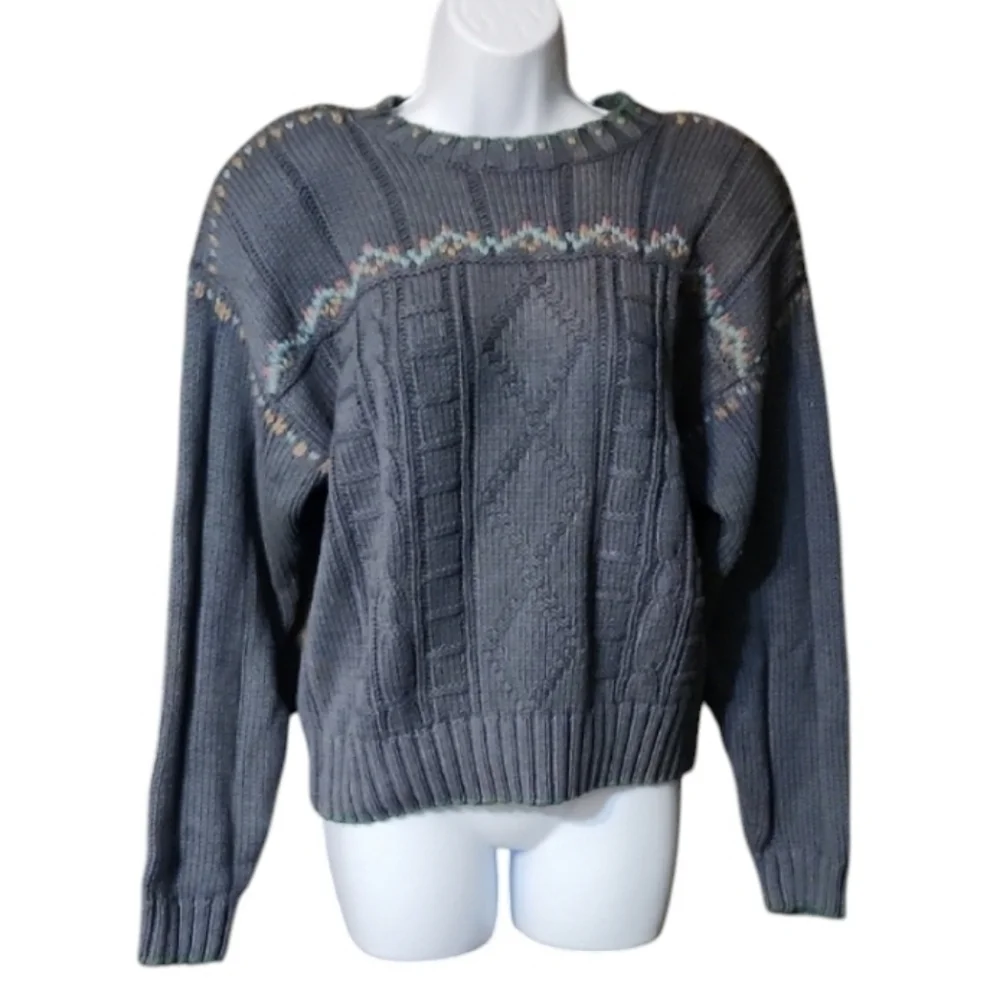 Liz Claiborne Vintage Gray Cable Knit Sweater